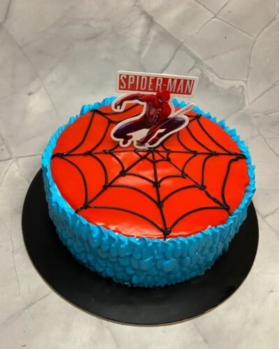Eggless spiderman cake